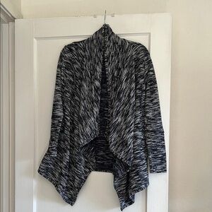 Caslon Blue and White Marled Open Front Sweater